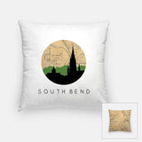 South Bend Indiana city skyline with vintage South Bend map - Pillow | Square - City Map Skyline