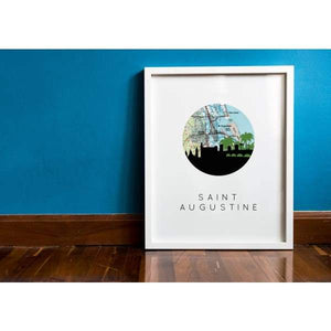 St Augustine Florida city skyline with vintage St Augustine map - 5x7 Unframed Print - City Map Skyline