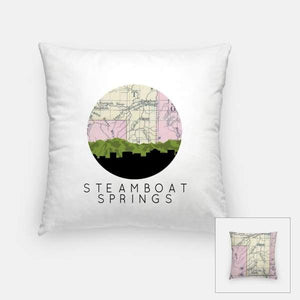 Steamboat Springs Colorado city skyline with vintage Steamboat Springs map - Pillow | Square - City Map Skyline