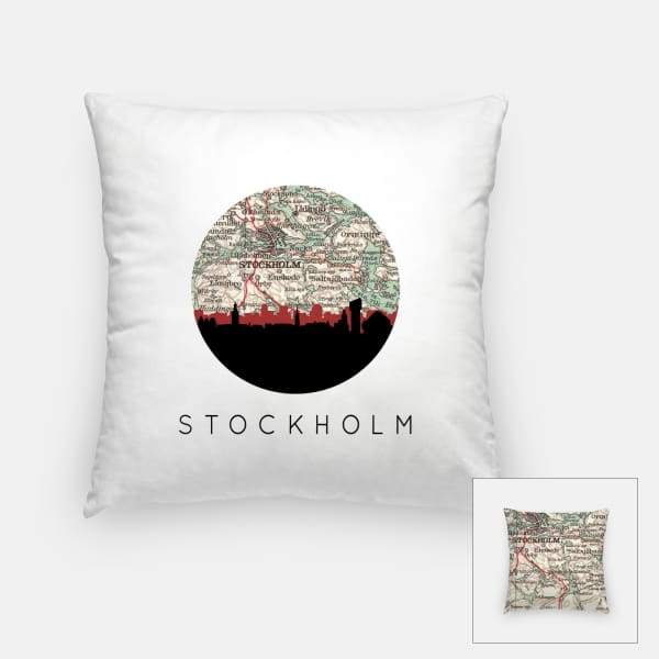 Stockholm city skyline with vintage Stockholm map - Pillow | Square - City Map Skyline