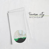 Traverse City Michigan city skyline with vintage Traverse City map - Tea Towel - City Map Skyline