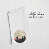 White Plains New York city skyline with vintage White Plains map - Tea Towel - City Map Skyline