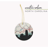 Winston Salem North Carolina city skyline with vintage Winston Salem map - City Map Skyline
