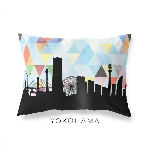 Yokohama Japan geometric skyline - Pillow | Lumbar / LightSkyBlue - Geometric Skyline