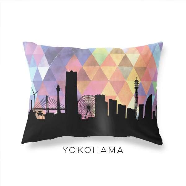 Yokohama Japan geometric skyline - Pillow | Lumbar / RebeccaPurple - Geometric Skyline