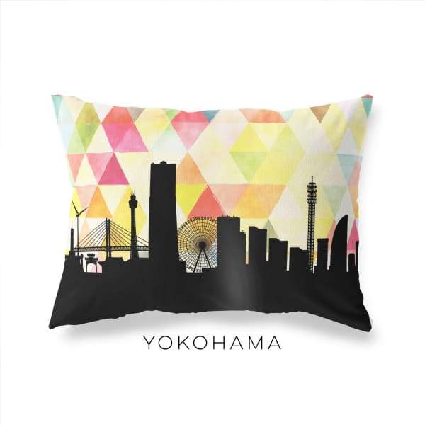 Yokohama Japan geometric skyline - Pillow | Lumbar / Yellow - Geometric Skyline