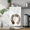 a tea towel with a horseshoe on it