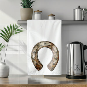 a tea towel with a horseshoe on it