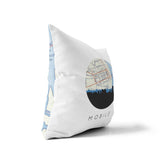 a white pillow with a map of a city on it