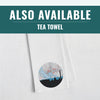 a tea towel with a picture of a city on it