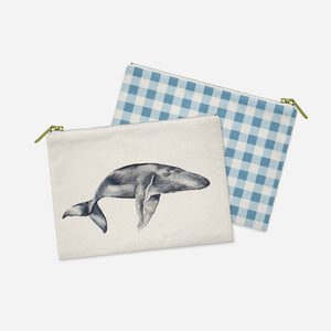 two zippered pouches with a picture of a whale on them