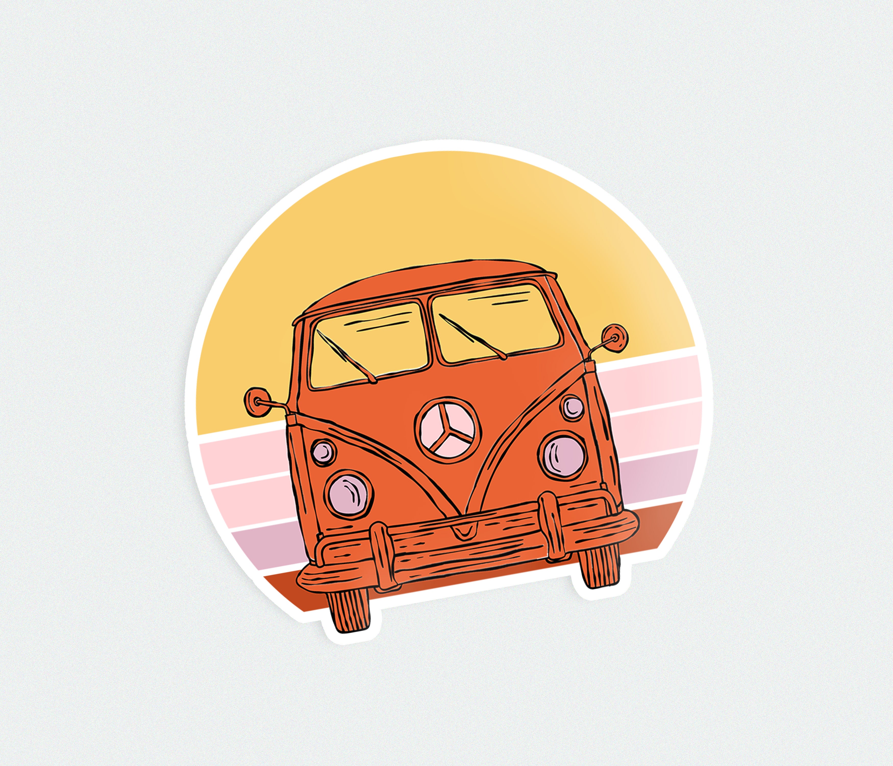 a sticker of a vw bus with a peace sign on it