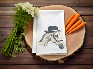 a napkin with a picture of a horse wearing a hat