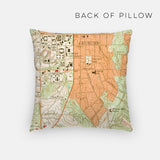 the back of a pillow with a map on it