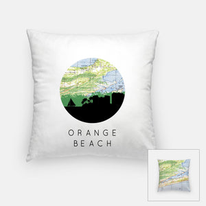 a pillow with a map of orange beach on it