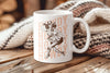 a white coffee mug sitting on top of a wooden table