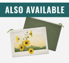 a pair of sunflowers on a green background with the words also available