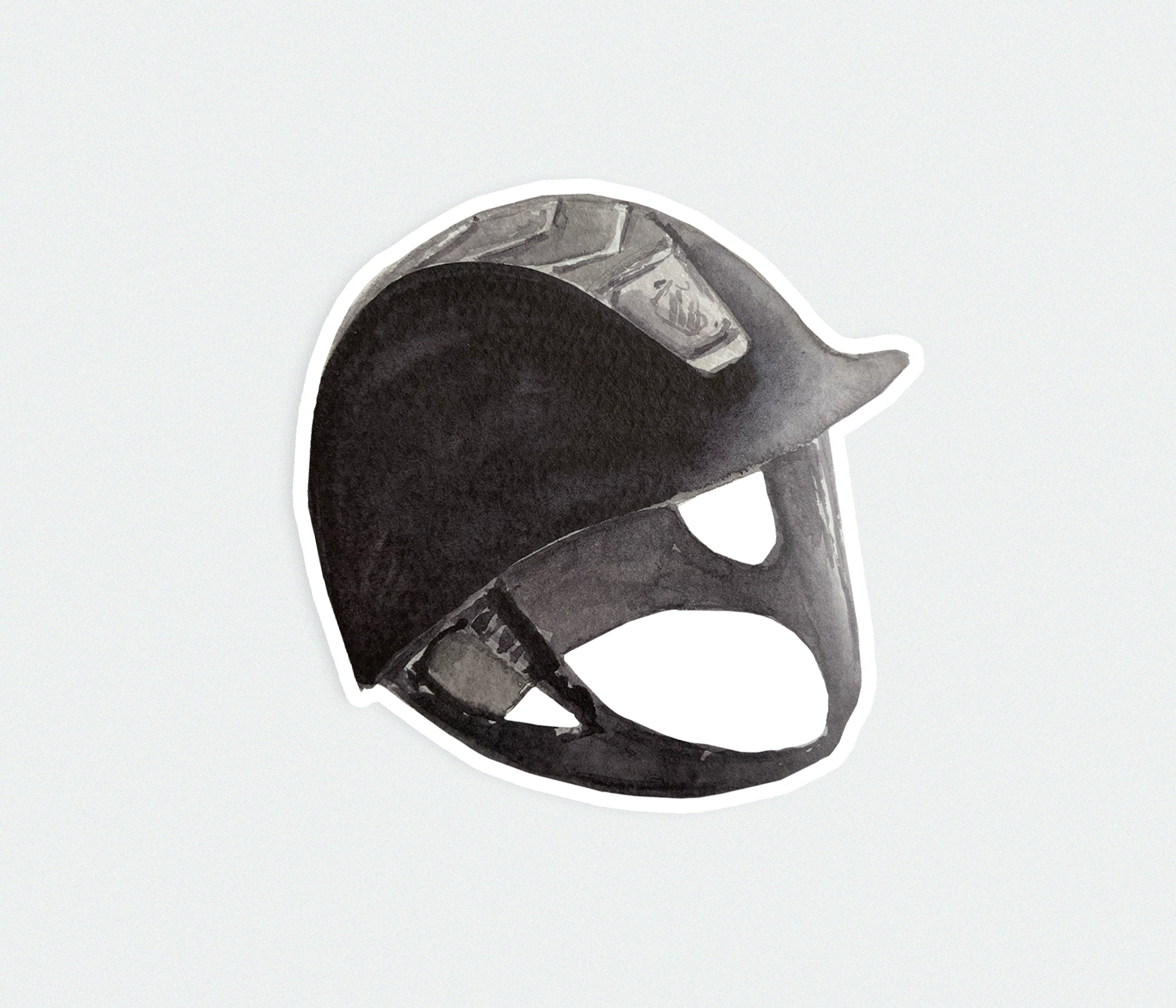 a black and white drawing of a helmet