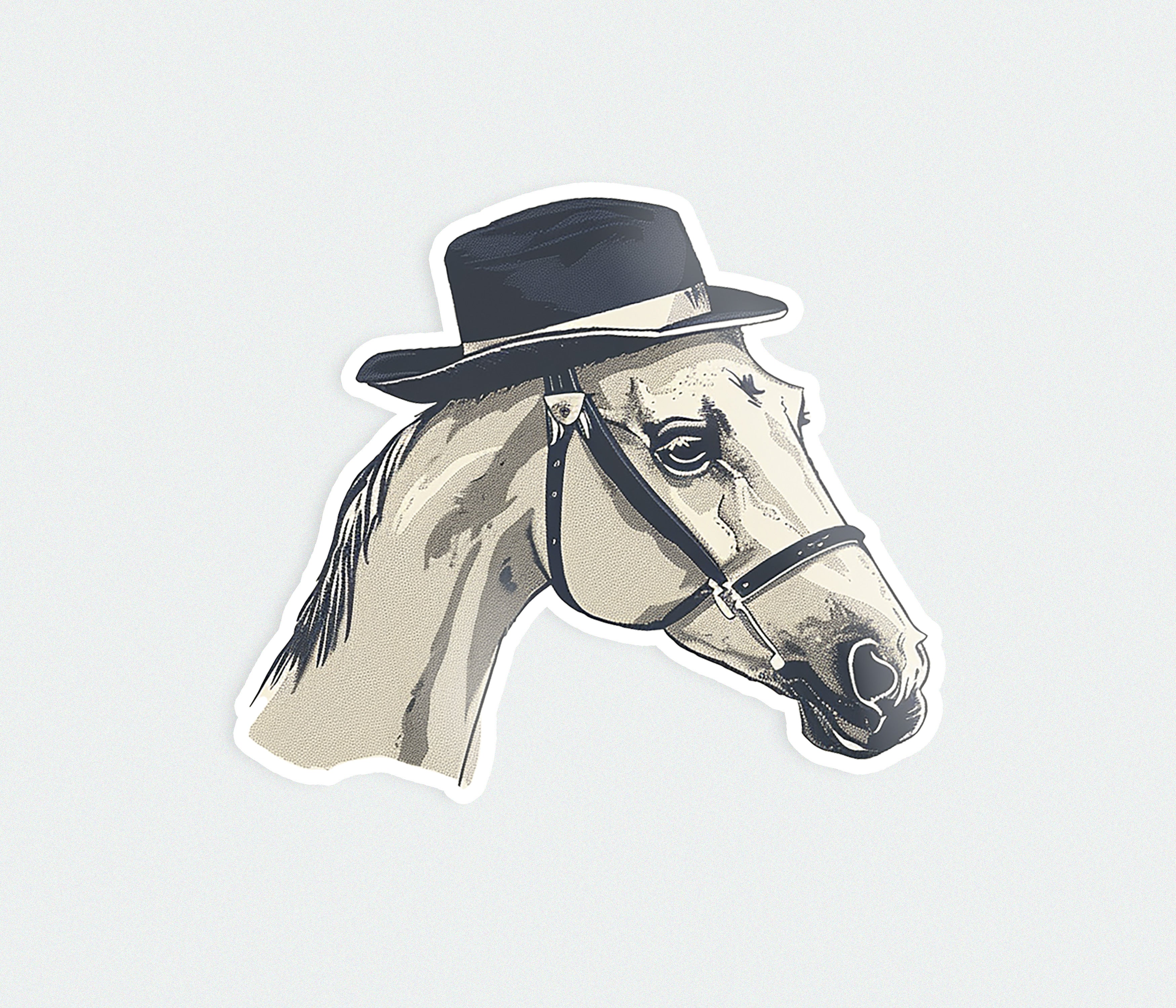 a sticker of a horse wearing a hat