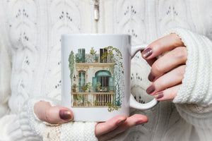 a woman holding a coffee mug in her hands