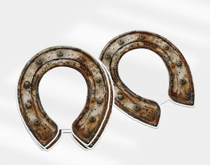 a pair of metal horseshoes sitting on top of each other