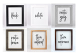 Set of six frames with different color options on a white background