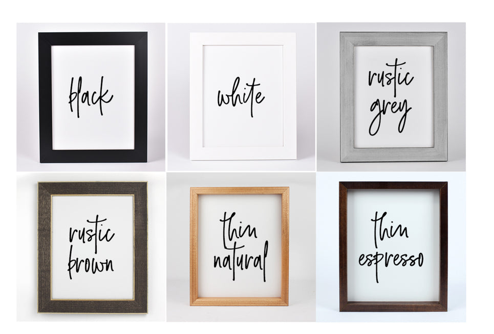 Set of six frames with different color options on a white background