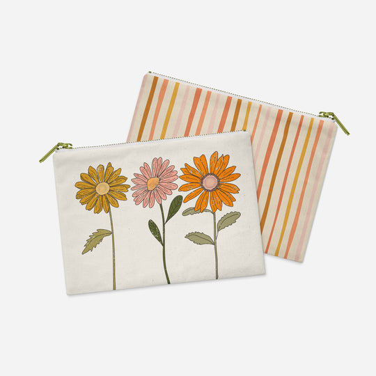 two zippered pouches with flowers on them