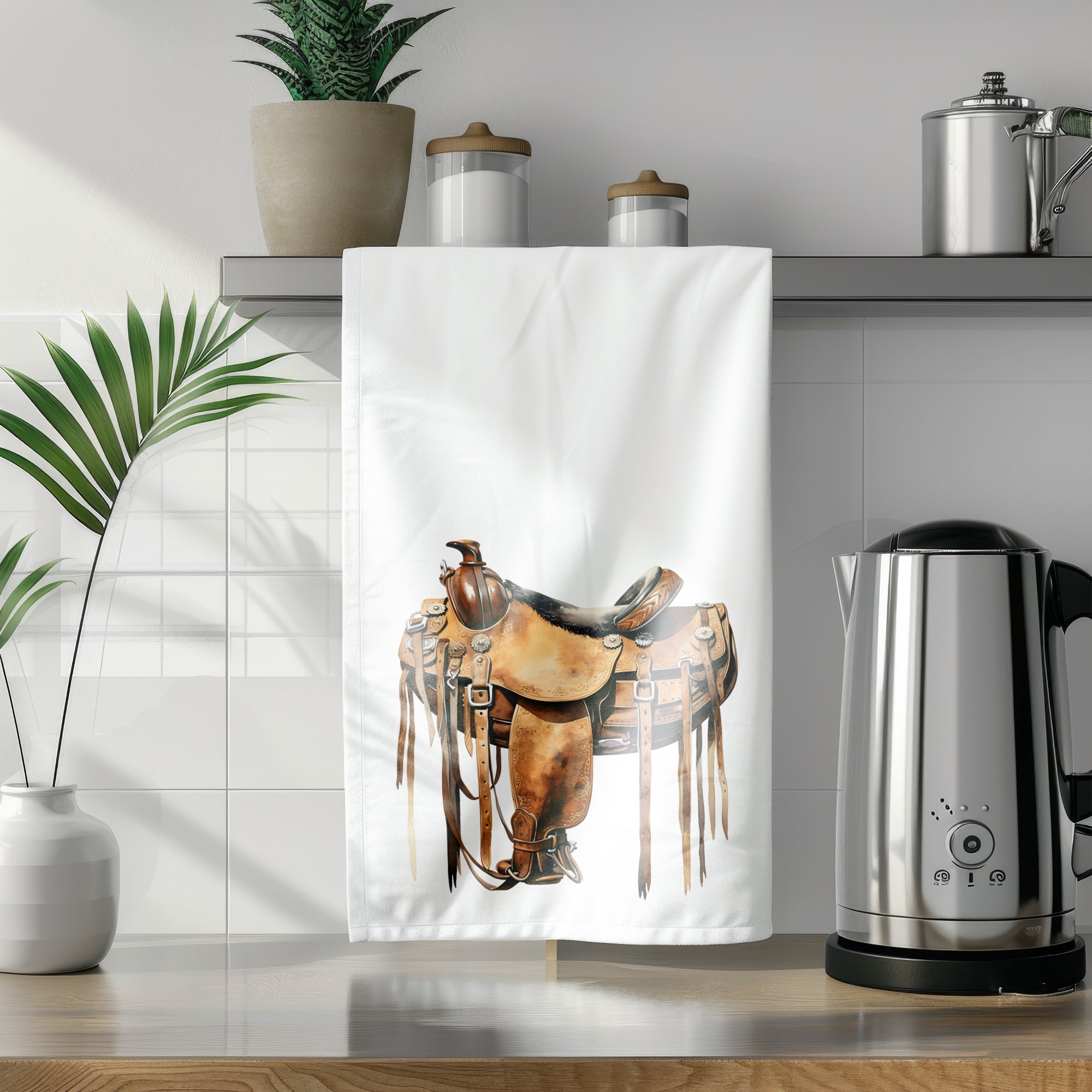 a tea towel with a picture of a horse on it