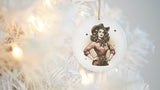 a white ornament with a picture of a woman on it