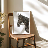 a picture of a horse on a chair next to a window