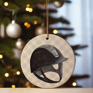 a christmas ornament with a helmet on it