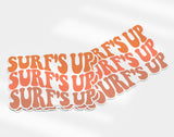 an orange and white sticker that says surf's up