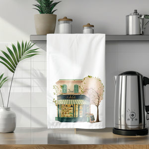 a tea towel hanging on a kitchen counter