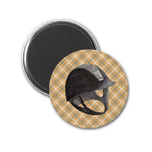 a helmet on a checkered background magnet