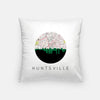 a white pillow with a map of huntsville on it