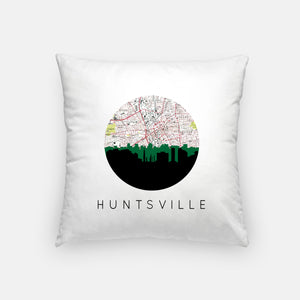 a white pillow with a map of huntsville on it