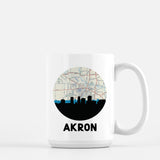 Akron Ohio map and skyline mug