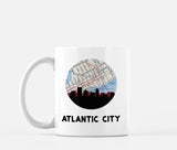 Atlantic City, New Jersey map and skyline mug, a circular city map with the skyline in silhouette