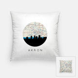 Akron Ohio map and skyline pillow