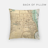 Back of the Albany, New York map and skyline pillow showing the full city map