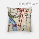 Back of the Albuquerque, New Mexico map and skyline pillow showing the full city map
