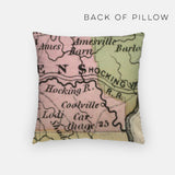 Amesville Ohio map and skyline pillow back
