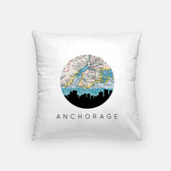 Anchorage Alaska map and skyline pillow