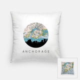 Anchorage Alaska map and skyline pillow