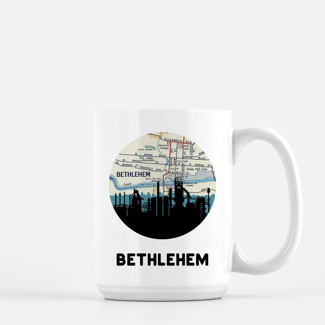 Bethlehem Pennsylvania map and skyline mug