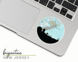 Brigantine, New Jersey map and skyline vinyl sticker, a circular city map with the skyline in silhouette