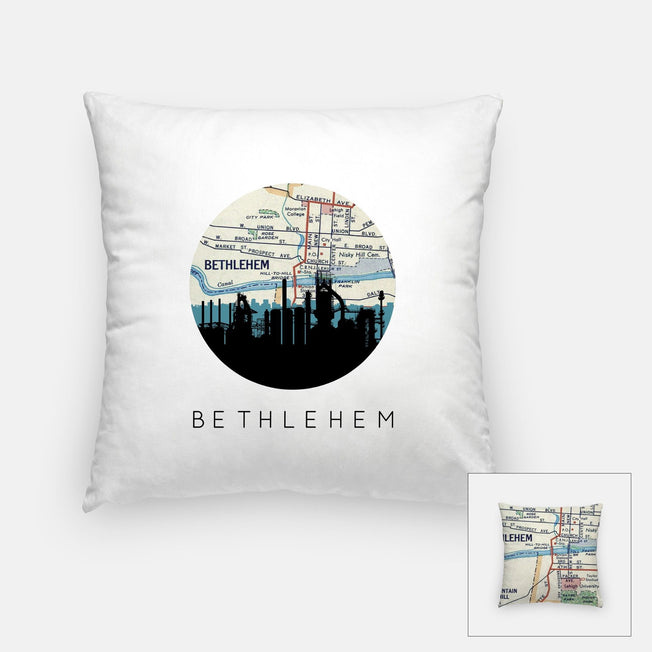 Bethlehem Pennsylvania map and skyline pillow