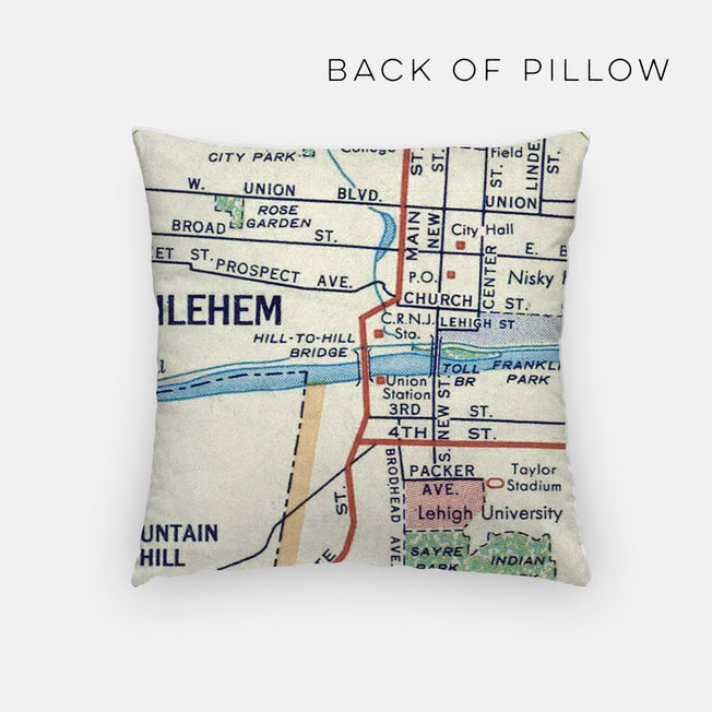Bethlehem Pennsylvania map and skyline pillow back