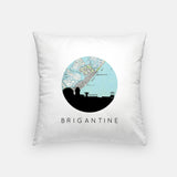 Brigantine, New Jersey map and skyline pillow, a circular city map with the skyline in silhouette